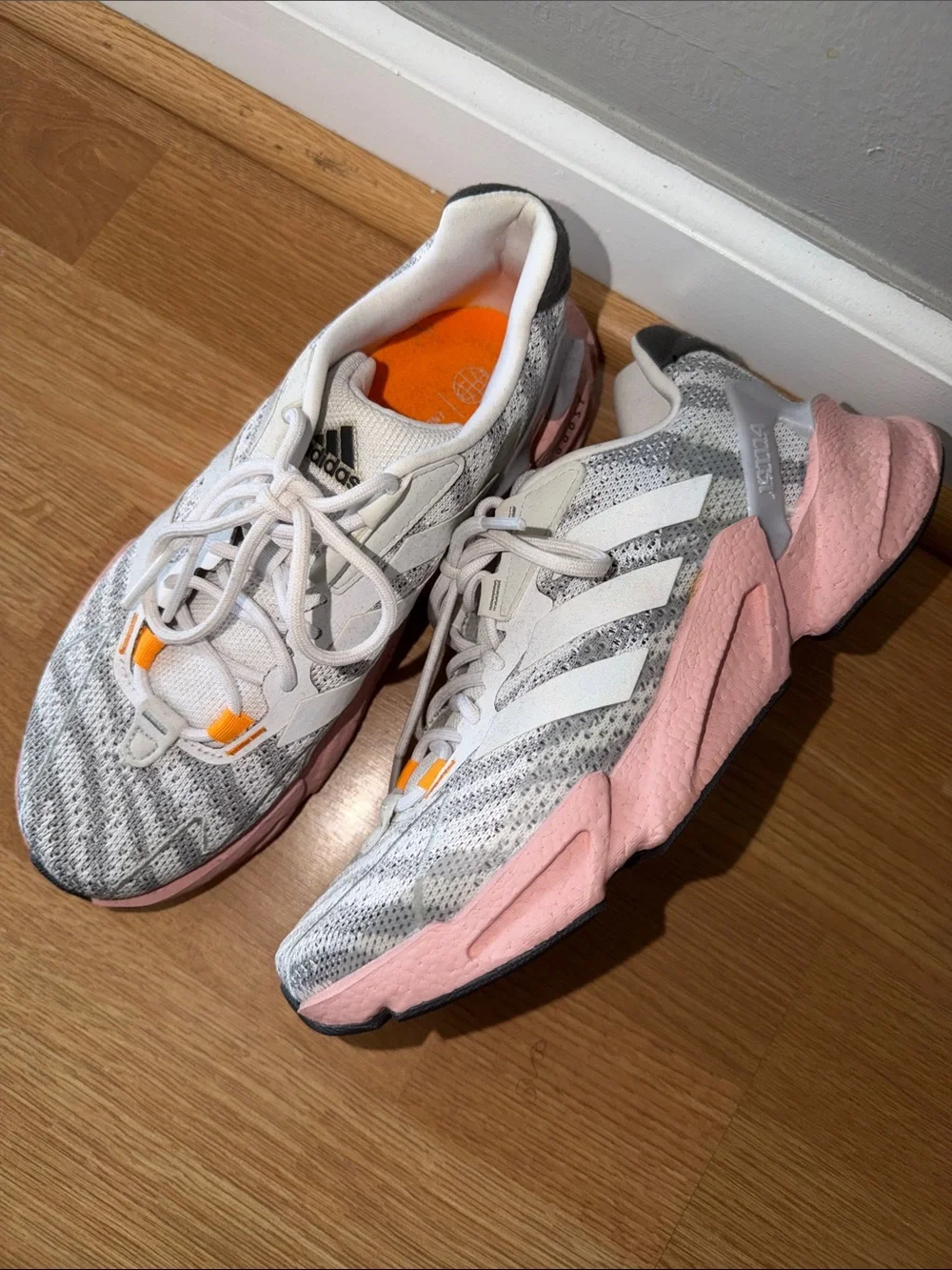 adidas womens Gray & Pink Sneakers with Orange Accents